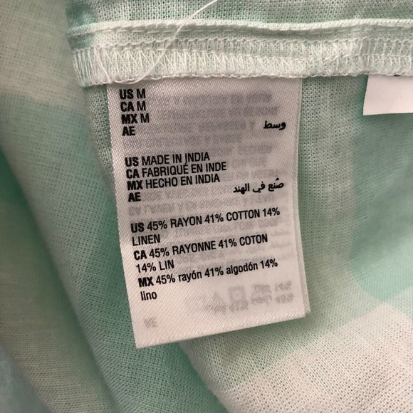 Style & Co Top Tie Front Oversized Cotton Linen Blend Gingham Plaid Mint Green M - Picture 4 of 4